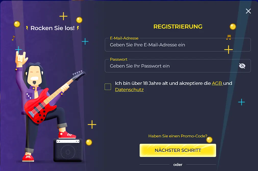 Rolling Slots Registrierungsformular für Schweizer Spieler
